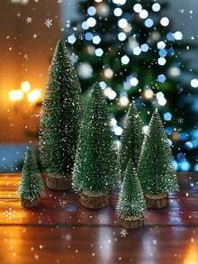 4pcs-Mini Christmas Tree Christmas Decorations Artificial Christmas Garland 4 Sizes Available Christmas Tree Bottle Brush Tree Christmas Party Holiday Table Decor Room Decor Christmas Holiday Decorations (Green)
