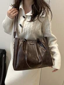 New Mature And Elegant Style Splicing PU Material Simple And Fashionable Foldable Large Capacity Tote Bag For Women's Daily Work Commuting Bag Vacation Leisure Bag As A Gift For Mom