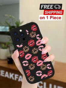 1PC Women's Lips & Leopard Print TPU Protective Shockproof Painted Phone Case For IPhone 17ProMax 16ProMax 15ProMax 14ProMax 13ProMax, Cute Pink And Red Design For Halloween Christmas Party Gift - màu đen - Xem 1