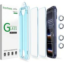 amFilm [2+4 Piezas] OneTouch Compatible con iPhone 17 Pro Max 6.9'' (2025) Protector de Pantalla, Mica Cristal Vidrio Templado,con Protector de Lente de Cámara, Instalación en 30 Segundos - IPH15-6.7" - Ver 1