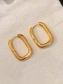 1pair Simple TearDrop Hoop Earrings, Chunky Gold Tone Water Droplet Earrings, U-Shaped Earrings, Oval Hoop Earrings, Stylish And Elegant Lightweight Dainty Women Jewelry, Perfect Gift For Her - 金色U形耳環 - 查看 3