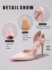 Giày cao gót nơ thời trang, giày cao gót dự tiệc mũi nhọn gợi cảm, giày cao gót khoét lỗ siêu cao, da bóng màu hồng, thanh lịch - Hồng - Xem 3