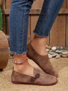 Mocasines planos de mujer con punta cuadrada, zapatos ligeros de suela redonda para ir y venir en otoño, zapatos casuales minimalistas de unicolor para exteriores