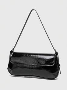 新款跨境西班牙风女士翻盖单肩包，通勤时尚百搭简约腋下手提包，人造革（不含礼品袋） - 黑色 - 查看 4