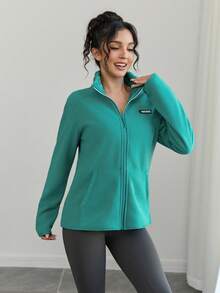1 pieza Chaqueta de forro polar para mujer, chaqueta delgada con cuello alto con cremallera, transpirable y cálida, adecuada para senderismo, viajes y deportes de esquí en primavera, otoño e invierno - Verde - Ver 8
