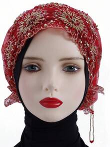 1 pieza Pañuelo de cabeza de mujer de unicolor de alta calidad, nuevo pañuelo de moda musulmana con borlas de cuentas hechas a mano