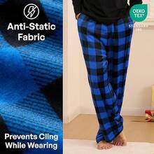 Mens Pajama Pants Soft Flannel Fleece Pajama Bottoms Sleep & Lounge Pants With Pockets And Drawstringhalloween - 黑色和藍色格子 - 查看 6