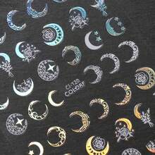 Mystical Nail Art Stickers Decals Set Of 4, Geometric Fantasy Theme With Glitter, PET Self-Adhesive Embellishments, Moon Stars Eye Snake Irregular Shapes, Shimmery Finish, Single-Use Plastic Surface Decals - 彩色 - 查看 7