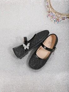 1 Pair Glitter Bow Decor Mary Jane Flat Shoes For Girls, Versatile For Spring/Summer/Fall, Suitable For Daily Wear, Performance, Wedding, Party - Black - View 1