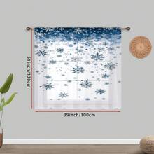 1PC Blue Snowflake Christmas Sheer Curtain, Gradient Snowfall Design, Light Filtering, Voile, Festive Home Rod Pocket Window Decor. - Multicolor - View 5