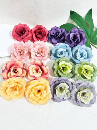 2pcs Women's Purple, Red, Blue, Green, Orange Rose Gradient Tie-Dye Faux Flower Hair Clips, Suitable For Holiday, Party, Daily Decoration, Christmas Outfit For Women, Hair Accessories, New Year Glamour