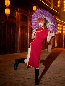 一件可爱活泼的日系动漫《银魂》神乐风格旗袍连衣裙，需搭配打底裤，适合角色扮演、漫展、摄影、日常休闲穿着，圣诞节也可穿着。 - 彩色 - 查看 1