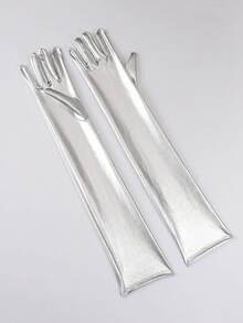 1 Pair Sexy Patent Leather Long Gloves, Cosplay Costume Accessories, Black Tight Fit Pole Dance Performance Gloves,Halloween - Black - View 9