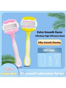 Lâmina Avançada de 6 Lâminas para Mulheres, Cabeça Substituível, Barbeador Portátil para Senhoras, Barbeador Hidratante, Epilador, Epilador Específico para Mulheres, Cabo Antiderrapante, Lâminas Substituíveis, Com Tira Lubrificante Hidratante, Sem Necessidade de Creme de Barbear