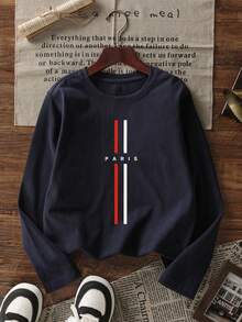 3件装青少年男童印花长袖T恤，适合青少年男童秋冬季上衣、学生服装，可作外套和内搭穿着。