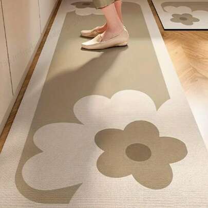 [热卖!!!] 1 件硅胶泡沫厨房垫，奢华咖啡色卡通花卉图案，软垫抗疲劳厨房地毯，约 3 毫米厚硅胶吸水厨房垫，可定制尺寸，简约硅胶软橡胶垫适用于厨房、浴室、入口、洗衣房、客厅等。