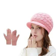 2pcs Women's Hat And Gloves Set, Knitted Beanie Hat And Gloves, Casual Fashion For Autumn/Winter, Suitable For Daily Use, Outdoor Travel, Hiking, Skiing, Climbing, Christmas