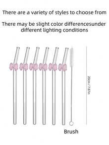 1 pièce/2 pièces Pailles en verre réutilisables avec nœud rose résistantes aux chocs, pailles de boisson pliables mignonnes avec brosses de nettoyage pour boissons froides et chaudes, thés, bar, accessoires de tasse pour enterrements de vie de jeune fille et fêtes tropicales, set de boisson fantaisiste pour jardin de fées et décoration de mariage, fournitures de fête de Noël, dîner en famille