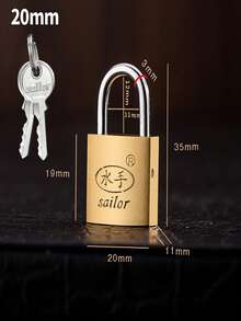 1pc Faux Copper Padlock, Home Use Faux Copper Lock, Anti-Theft Lock With Key, Straight Iron Lock (Random Pattern) - Yellow - View 11