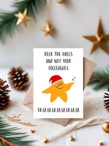 有趣的圣诞贺卡与信封 - 装饰大厅而不是你的同事，圣诞帽星卡通设计，非常适合朋友、家人、丈夫、儿子、节日贺卡 | 俏皮的设计 | 节日问候，圣诞贺卡