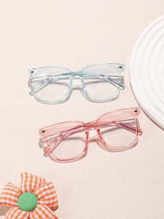 2 piezas Gafas con montura cuadrada de estilo campus para niños y niñas de 9 a 14 años, con protección contra la luz azul, ligeras y transparentes para uso diario de lectura y accesorios Y2K