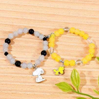  1 Set/2 piezas Pulsera de magnética de Snoopy, pulsera de personaje de dibujos animados unisex, regalo para vacaciones/Día de San Valentín/Año Nuevo