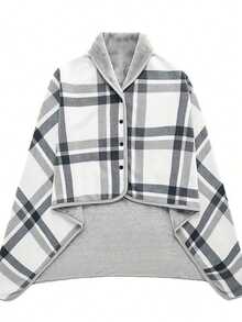 1件加厚双层格子法兰绒披肩毯，用途广泛，居家、办公皆宜，韩式风格可穿戴毯，孕妇裹巾，哺乳巾，保暖毯，送给妈妈的绝佳礼物，秋冬季可搭配连衣裙