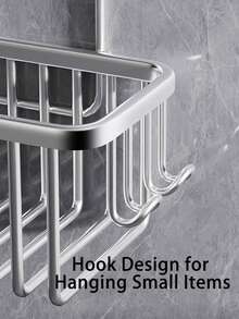 悬挂式淋浴架收纳架 - 无需钻孔淋浴收纳架，带挂钩，防锈防水铝合金浴室架 - 彩色 - 查看 8