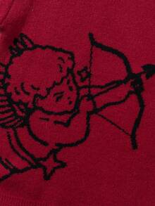 ANDREILEE 男士可爱简约时尚天使射心提花图案黑色长袖毛衣，男女通用休闲宽松针织套头衫，适合秋冬季穿着 - 紅色 - 查看 7