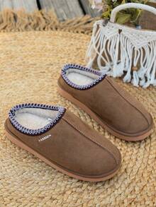 Pantufas unissex casuais de pelúcia, quentes e sem cadarço, com sola grossa antiderrapante, outono/inverno, cor sólida