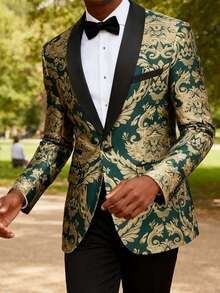 Mens Tuxedo Jacket Paisley Shawl Lapel Suit Blazer Coat Jacket For Dinner,Prom,Wedding - 綠色 - 查看 1