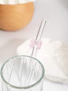 1 pièce/2 pièces Pailles en verre réutilisables avec nœud rose résistantes aux chocs, pailles de boisson pliables mignonnes avec brosses de nettoyage pour boissons froides et chaudes, thés, bar, accessoires de tasse pour enterrements de vie de jeune fille et fêtes tropicales, set de boisson fantaisiste pour jardin de fées et décoration de mariage, fournitures de fête de Noël, dîner en famille