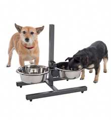Comedero Doble para Parros Soporte ajustable con 2 comederos de acero incluidos - Negro/plateado - Ver 2