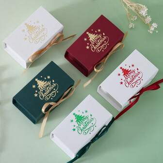 10pcs/20pcs Christmas Small Gift Bags, Goodie Bags With Ribbon For Kids, Holiday Party Favors Boxes For Candy, Jewelry, Christmas Tree Decoration,Holiday Party Packaging