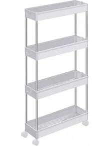 Carrito de almacenamiento de 4 capas, carrito de cocina, 12.5 x 40 x 88 cm, con ruedas, adecuado para baño, oficina - blanco - Ver 1