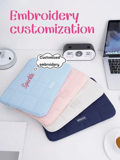 1 st personligt mjukt vadderat iPad-fodral, broderad bokstäver för 14" surfplatta, bärväska för 15,6" laptop, skyddande fodral för iPad-surfplatta, handväska för anteckningsböcker i flera storlekar, lämplig för dagligt bruk, kan ges som present till jul, mors dag, lärare dag, födelsedagar