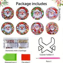 1 Set Of 8pcs 5D Diamond Painting Coaster Kit, Including Christmas Series, Cartoon, Landscape And Other Patterns To Choose From, To Exercise Hands-On Ability, Suitable For Beginners, Acrylic Diamond Covered Coaster, Dining Table Insulation Coaster, Comes With Tools, With Iron Bracket