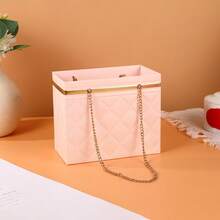 Foldable Floral Gift Box With Chain Handle, Made Of Thick Cardboard And Metal Chain, Sturdy And Waterproof, Suitable For Fresh Flowers, Dried Flowers, Handmade Gifts, Compact Folding Design, Simple And Elegant Style, Available In Multiple Colors