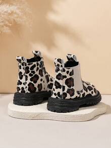 2024 Novos Botas Curtas de Moda Estampa de Leopardo para Meninas, Botas de Tornozelo com Zíper Lateral Plano, Botas de Princesa Versáteis de Sola Macia - Bege - Visão 5