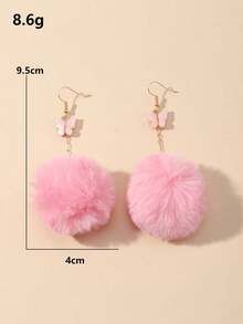 NAIZHU 1 Pair Pink Velvet Ball & Butterfly Dangle Earrings For Women, Cute Fashion Jewelry Accessory, Stylish Statement Earrings For Daily Wear Or Party, Sweet Lightweight Accessory, Perfect Gift Idea For Girls, Teens & Ladies - 粉色 - 查看 5