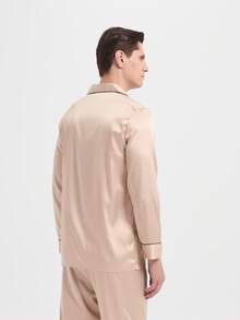 新款男士时尚休闲睡衣套装，秋冬服装 - 香檳色 - 查看 9