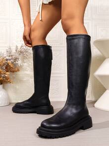 RALSWNAY Fall/Winter 2025 Ideal With Sweater,Women's Outdoor Plain Round Toe All-Match Long Soft Breathable Fashion Boots Go With Black Dress - Black - View 11