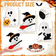 1 Set Cute Ghost Halloween Decorations, Wooden Tiered Tray Decor Set, 3pcs Black Cat, Bat, Broom Plates, Pumpkin Blocks, Suitable For Party, Home Display Shelf Decor