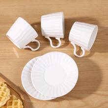 3oz/90ml Minimalist Ceramic Coffee Cup & Saucer Set, Suitable For Kitchen, Restaurant, Office, Tea Party, Arabic Coffee Cup, Espresso Cup, Tea Cup Set