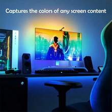 Luz de fondo LED para TV con sensor RGBIC y función de sincronización AR, alimentación por USB, sincronización de música, control remoto, compatible con TVs de 35-80 pulgadas, adecuado para salas de juegos, dormitorios y salas de estar - Retroiluminación del televisor LED - Ver 3