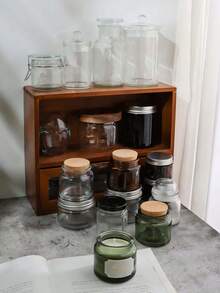 1pc Vintage Handmade Diy Aromatherapy Candle Container Cork Stopper Glass Cup Creative Brown Candle Holder Jar With Wooden Cap For Decor,Candlestick Cup Aromatherapy Cup Empty Bottle Wooden Stopper Transparent Candlestick Cup Diy Empty Cup Companion Gift Ornament.