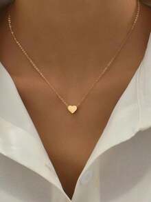 1pc Fashion Stainless Steel Heart Pendant Necklace For Women For Daily Decoration Valentines - Vàng - Xem 3