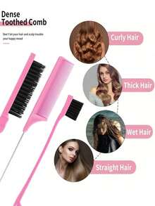 6件套粉色美发造型工具套装 - 尖尾梳、蓬松梳、2件法式编发工具，适用于编发和DIY发型，美发沙龙、美容旅行必备、返校季、度假必备、女士发饰、旅行必备、发型、美发、头发、旅行、美发产品、美发工具、美发用品、理发师、理发师配件、理发店、美发设备 - 粉色 - 查看 3