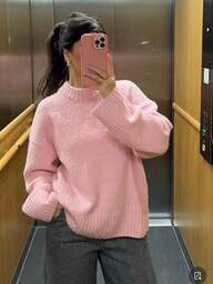 1 Stück einfarbiger gerippter Rundhals-Strickpullover, geeignet für Büro, Zuhause, täglichen Gebrauch im Herbst, Damen-Strickpullover in Pink für den Winter, Damen-Winteroutfit