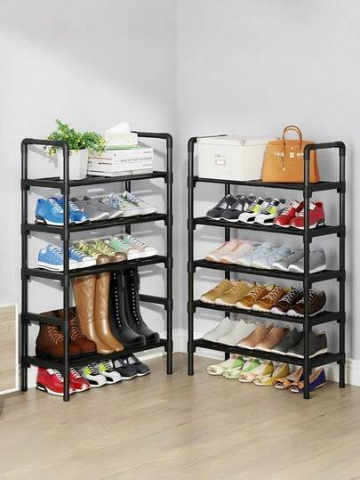 1 pièce Porte-chaussures en métal noir de style simple, d'environ 23 pouces de large, améliore l'espace, simple et anti-poussière, stable, élégant, facile à démonter et à installer, portable, convient pour le salon, la chambre, la maison, le bureau, la maison, stockage multi-couches, cadeaux de fête, cadeaux pour enfants